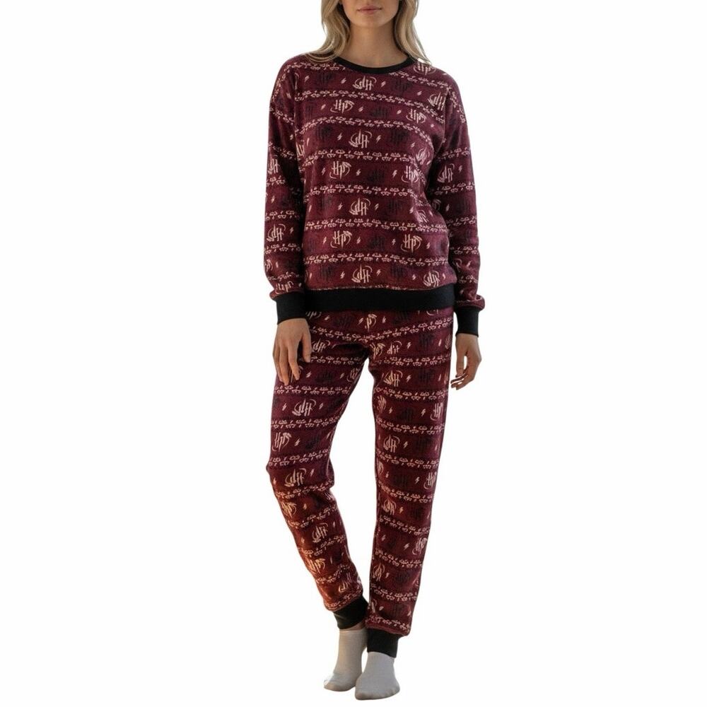 NWT Harry Potter Fleece Pajama Set XS Maroon Graphic Print Lounge Sleepwear